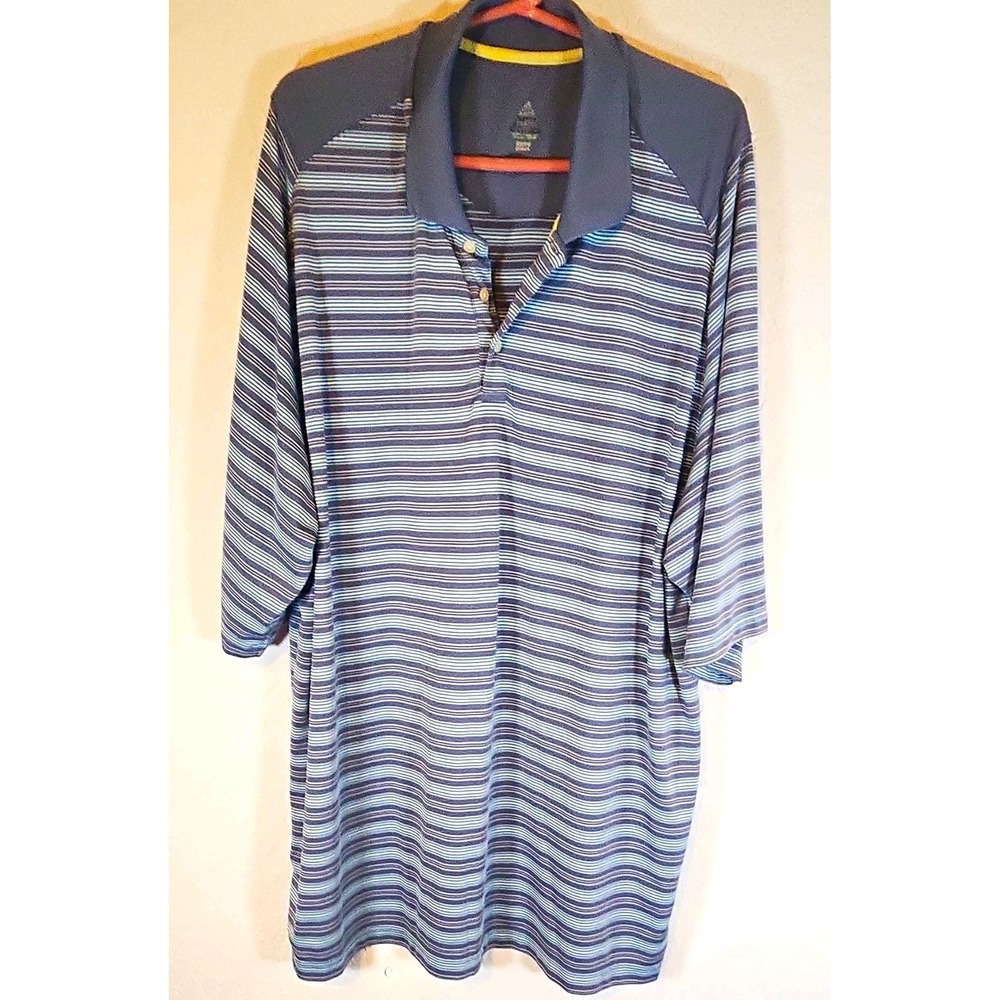 Pebble Beach Men's Dry Luxe Big & Tall 3X Blue Gray White Striped Polo Shirt